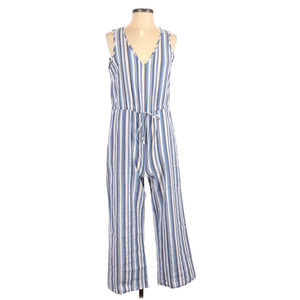 New Anthropologie DREW XS Striped Crop Wide Leg Cotton Jumpsuit Blue White Tank